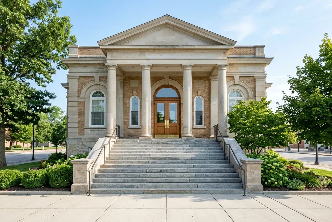 Courthouse steps in morning light